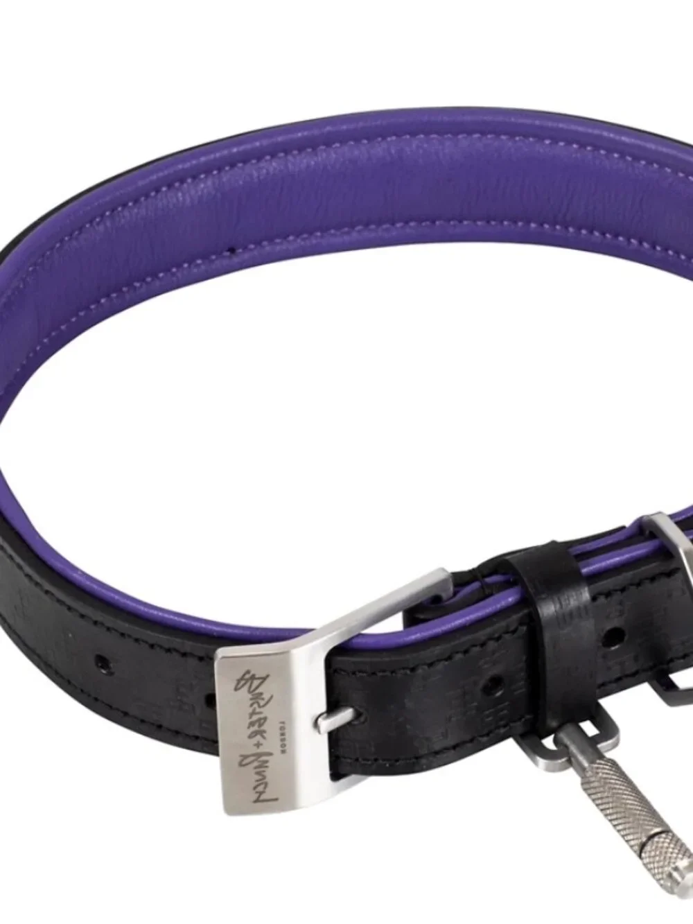NWT Buster + Punch Leather Dog Leash - Black with Purple Trim Silver Size XL